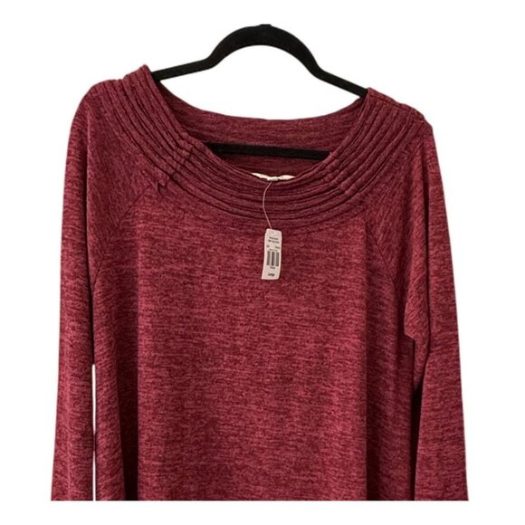 Krazy Kat Womens Red Knit Long Sleeve Top With Ribbed Collar L Asymmetrical Hem - Picture 2 of 6